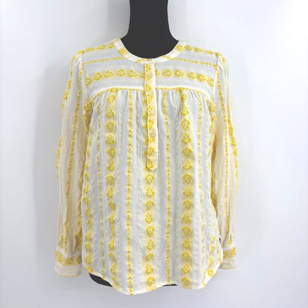 Loft Babydoll Embroidered Floral Blouse Small Garden Fairy Boho Cottage Prairie